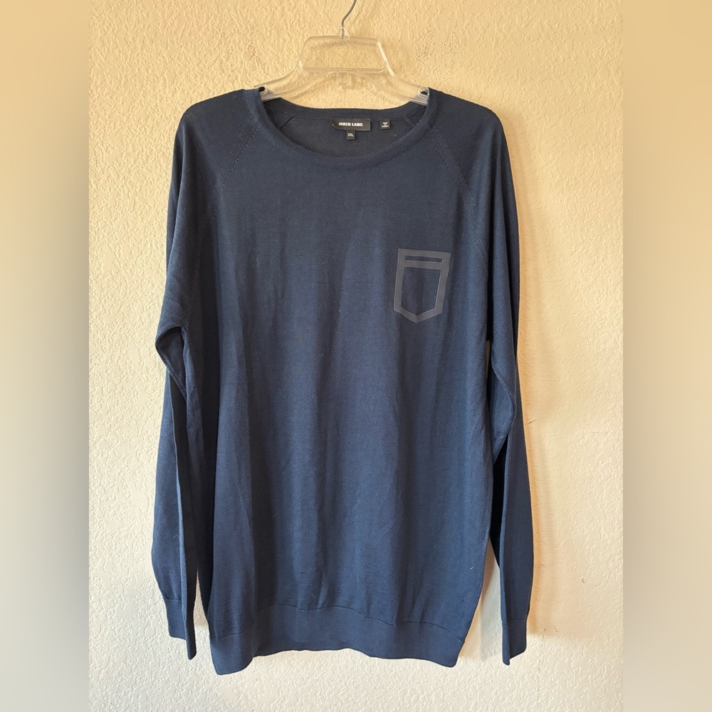 JARED LANG Sweater‎ Crew Neck with Faux Pocket for Men Navy 2XL